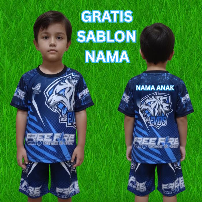 BAJU EVOS PRINTING ANAK SETELAN BAJU EVOS KAOS EVOS PRINTING UMUR 2-12 TAHUN BISA SABLON NAMA