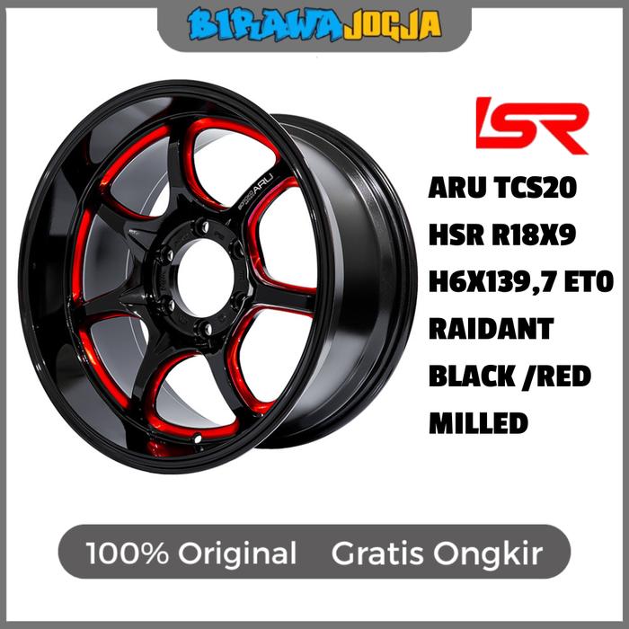 velg mobil pajero fortuner ring 18 warna hitam lis merah pelek racing original HSR Aru r18 pcd 6x139