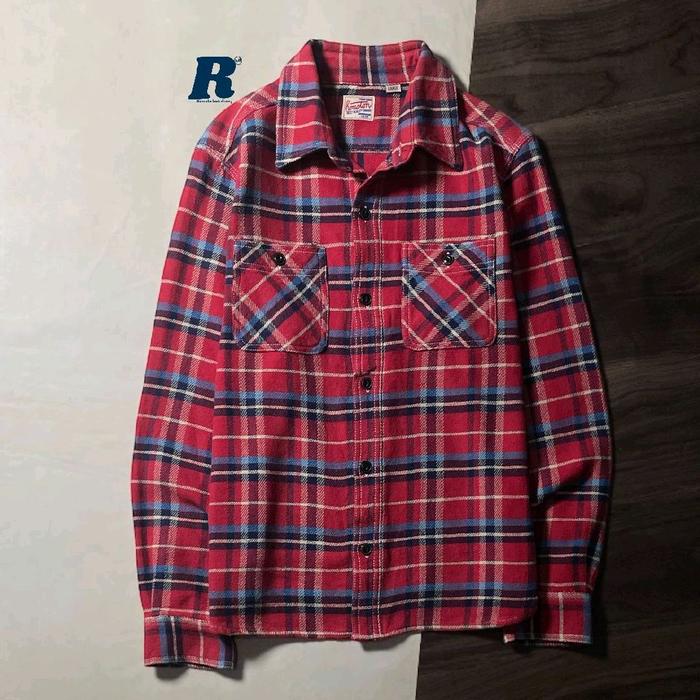 Kemeja Lengan Panjang Heavy Flannel Shirt Double Pocket HOUSTON INC JAPAN Size L fit M Unisex