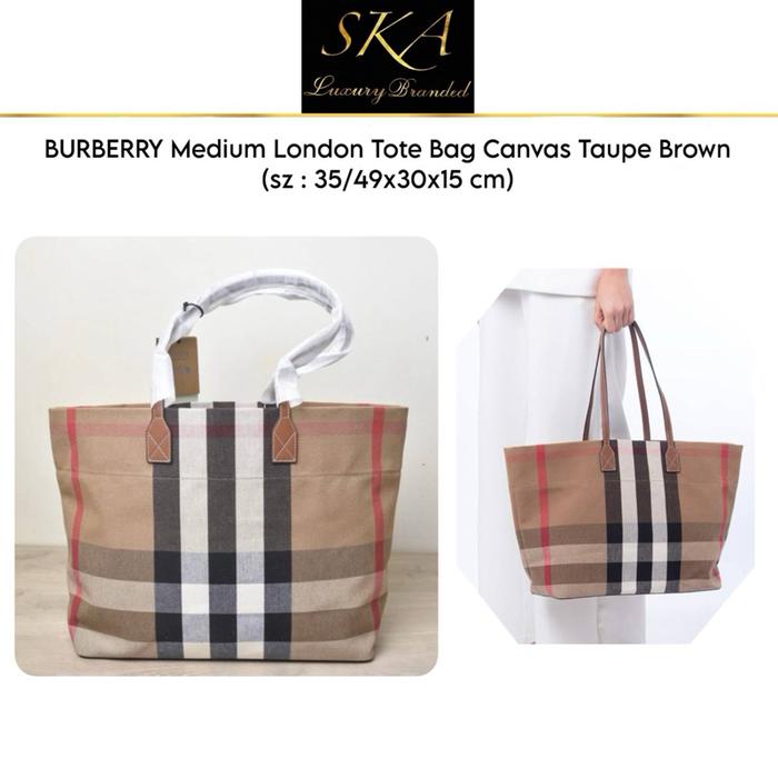 Burberry Authentic Medium London Tote Bag Canvas Taupe Brown