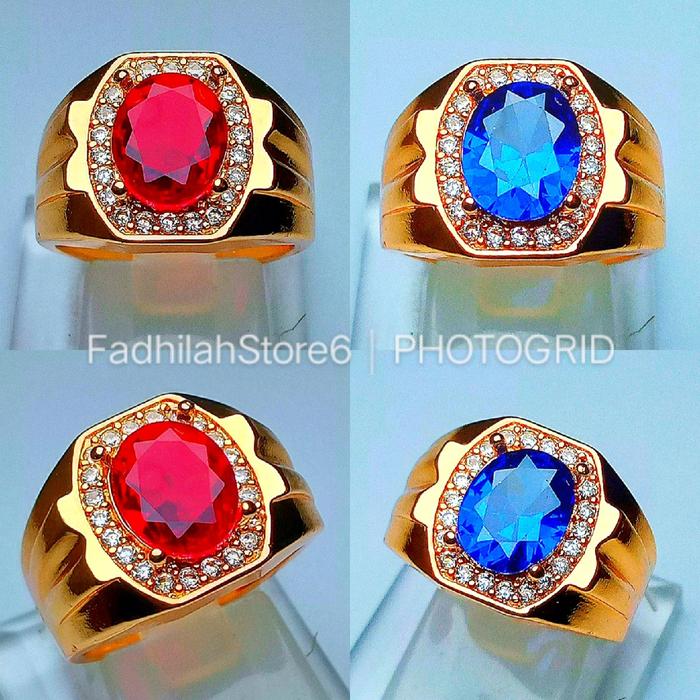 Cincin Pria Batu Merah Siam Vintage Ring Gold Perak Bangkok Chrome Mewah