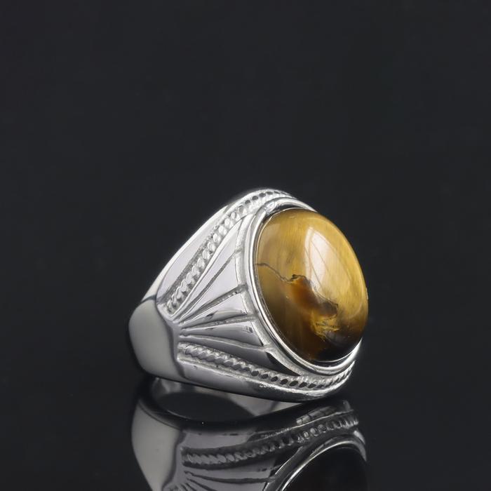 Cincin Pria Pola Tali Putar Emas Perak Perak Vintage Cincin Pria Dipersonalisasi Batu Mata Harimau B