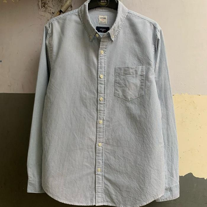 Kemeja pria Polham oxford stripe lengan panjang preloved size M