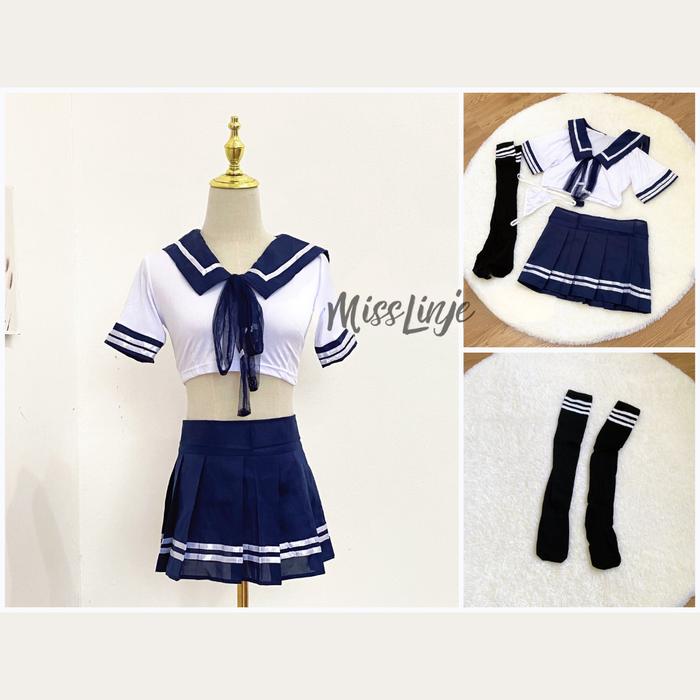 MissLinje Lingerie Baju Cosplay Sexy Kostum Seragam Sekolah dapat G String Seksi