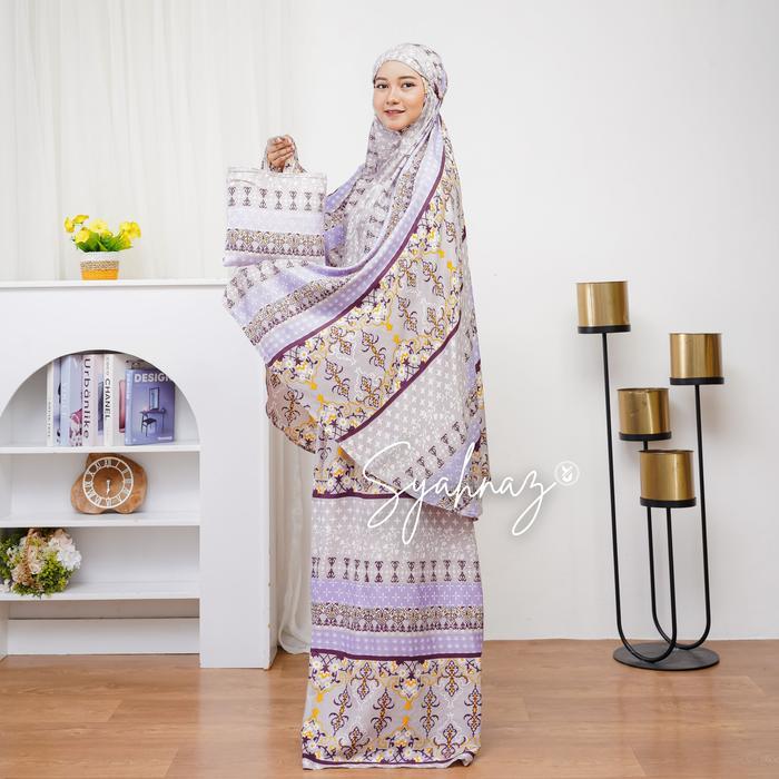 Mukena Dewasa Traveling Bali Mukenah SYAHNAZ Panjang Standard Rayon Motif Lembut Nyaman Atasan Bawah