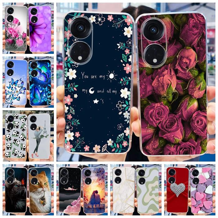 For Case OPPO Reno 8T Cover 2023 Fashion Flower Transparent TPU Soft
