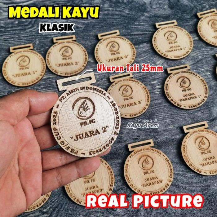 Medali Kayu Custom Lasercut Grafir logo / Piagam Juara Lomba Hadiah