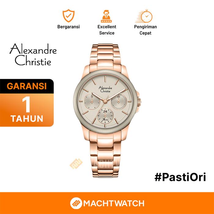 Jam Tangan Wanita Alexandre Christie Passion AC 2A95 BF BRGGR Ladies Grey Dial Rose Gold Stainless S