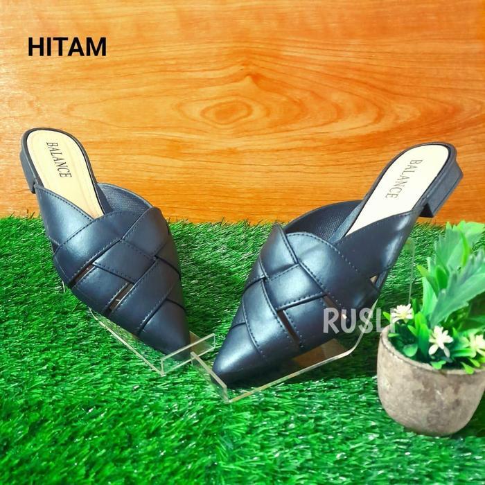 (COD) Sandal Selop Sepatu Hak Wanita Motif Ketupat Jelly Import Balance C221 Coklat Shoes
