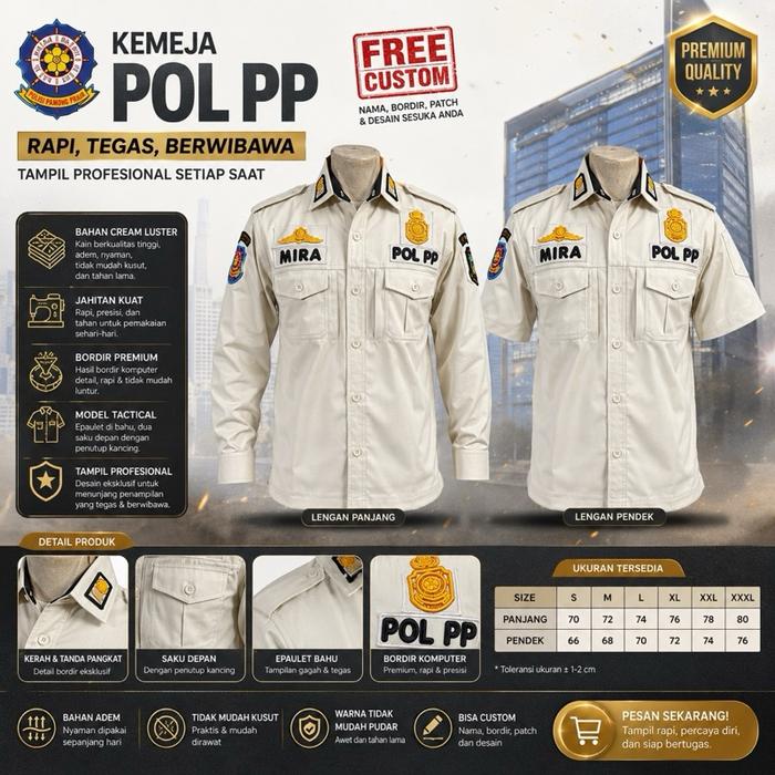 Kemeja Satpol Pp Cream Luster Seragam Pol Pp Cream Luster Kemeja Pol Pp Ripstok Pria Wanita Custom A