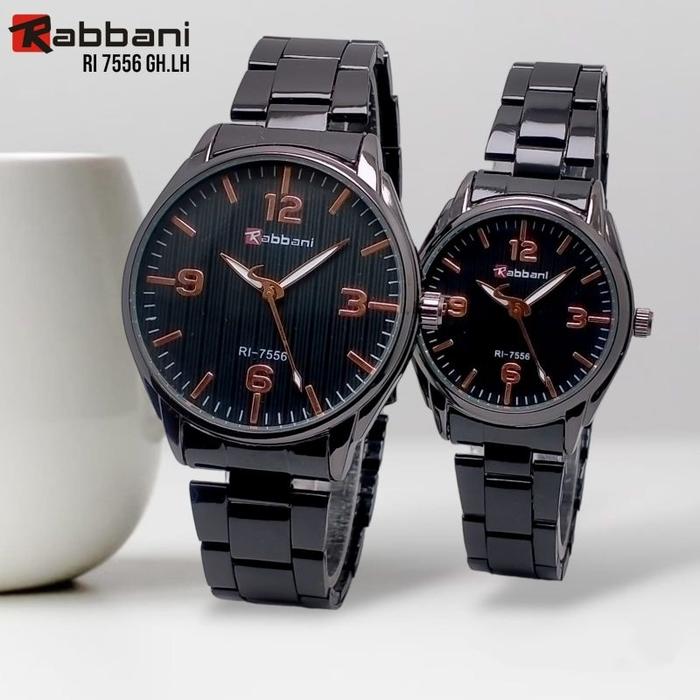 Jam tangan pria wanita / couple. rantai hitam Rabbani.