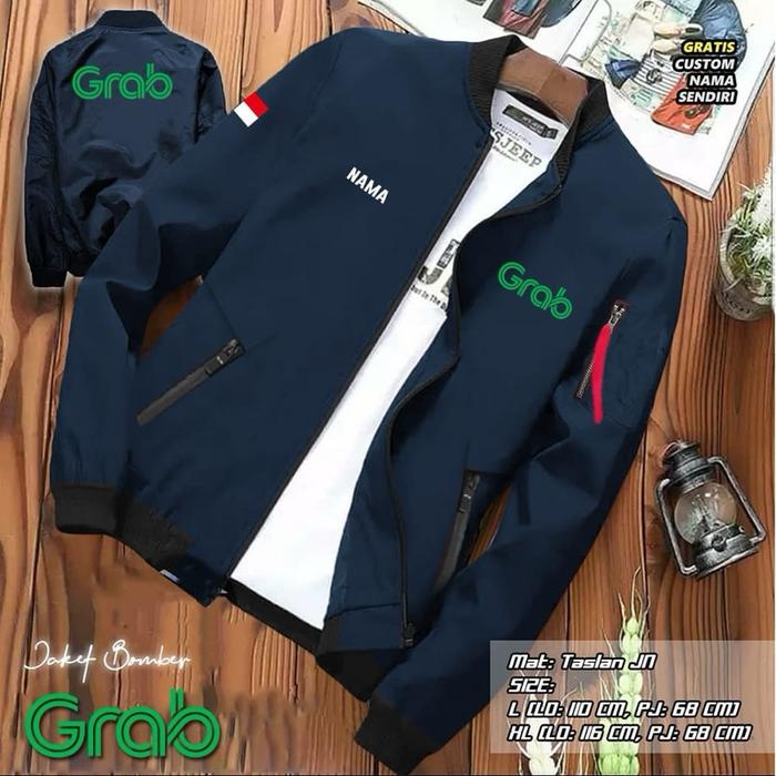 Jaket Grab Bomber Sablon DTF - Bahan Taslan JN - Ukuran L dan XL - Gratis Nama - Bisa COD