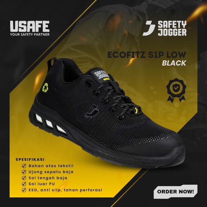 Sepatu Safety Jogger Ecofitz Black Hitam Daur Ulang