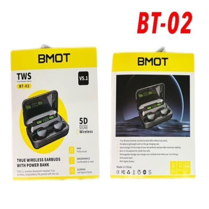 HEADSET HANDSFREE BLUETOOTH TWS BMOT BT-02 BT-03 POWERBANK BT02 BT03 Grosir
