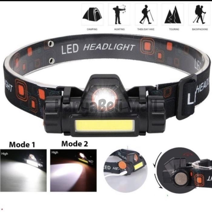[HBM] Senter Kepala USB Charger Headlamp LED Lampu Senter Camping Emergency