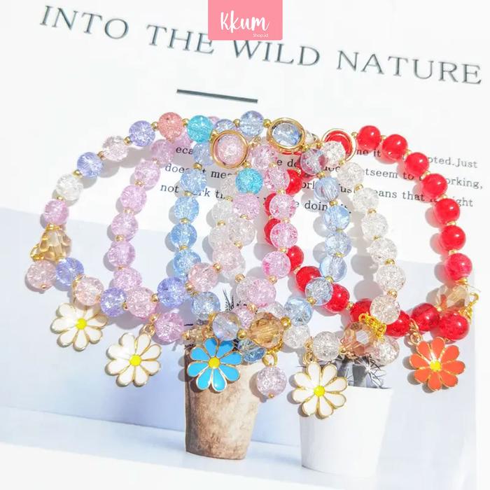 Gelang wanita Korean crystal bunga daisy/ Fashion aksesoris kristal bunga matahari