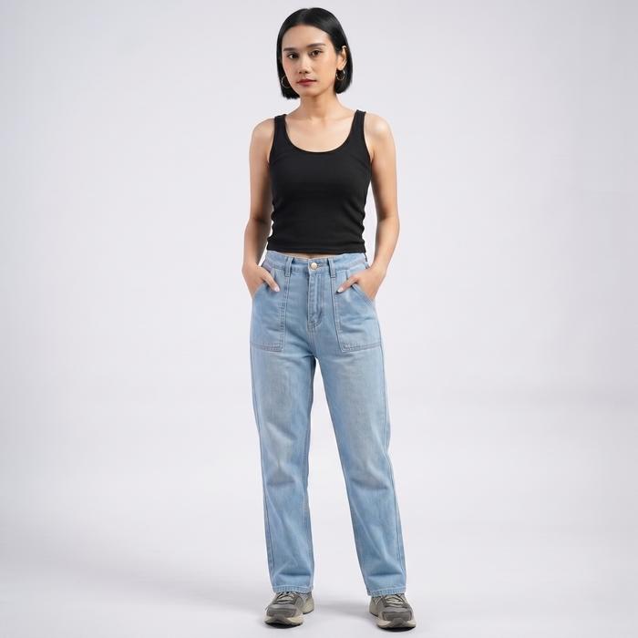 My LaVra Celana Jeans Highwaist Reguler Ice Blue