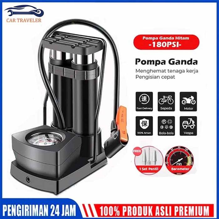 Pompa Sepeda Motor Mobil DUAL HIGH PRESSURE Alloy/Pompa Ban - pompa injak ban motor - pompa angin sp