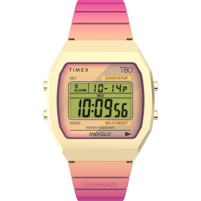 TIMEX TW2V74400 T80 Jam Tangan Wanita Digital 36mm Resin Strap Pink Water-Resistant Indiglo Display 