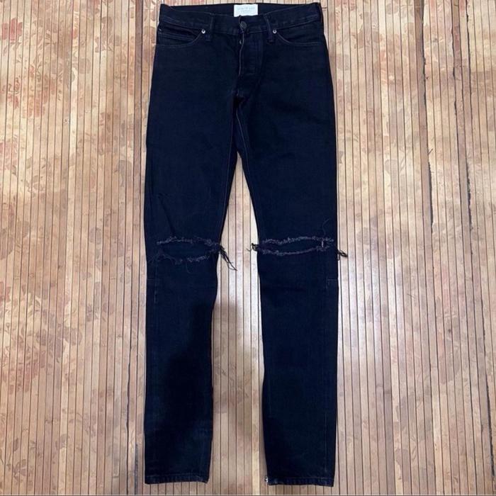 FEAR OF GOD BLACK WASH DISTRESSED SELVEDGE DENIM JEANS philipp plein amiri balmain