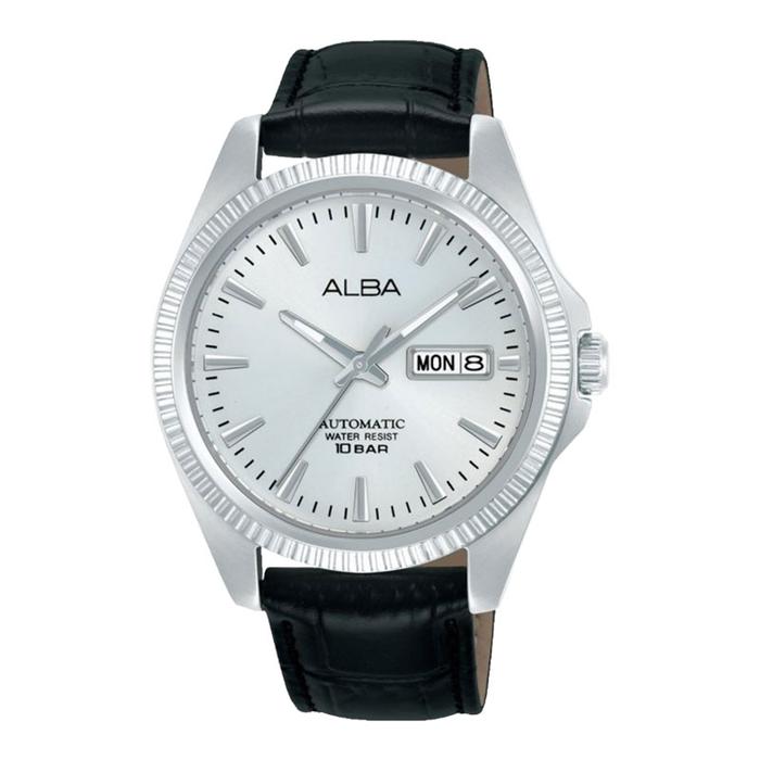 Jam Tangan Pria Alba Mechanical AL4813X1 Automatic Men Silver Dial Black Leather Strap