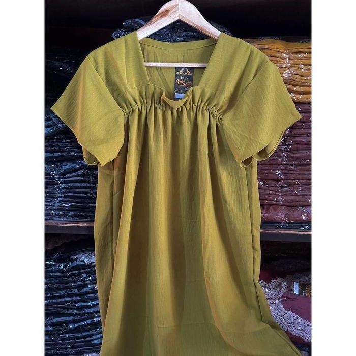 Daster Fuji Bahan Crinkle Airflow | Long Dress Fuji Daster Busui Jumbo - Lemon