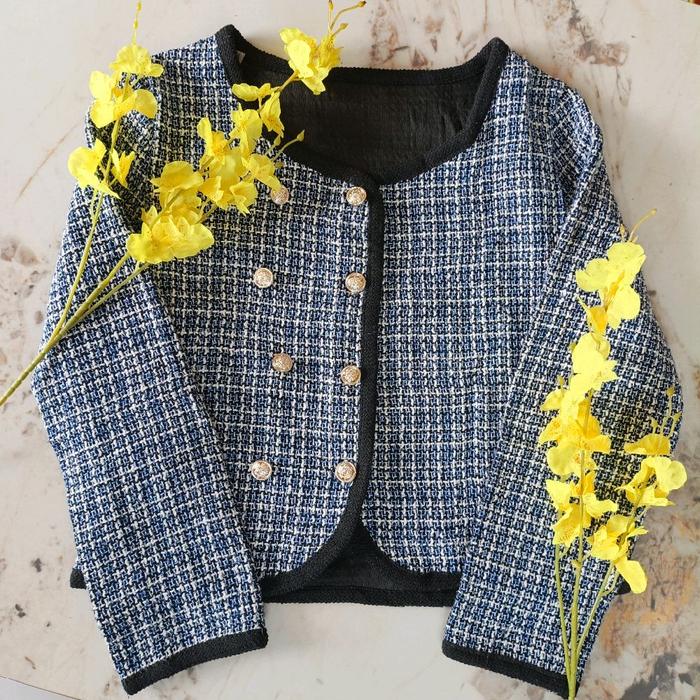 blazer tweed navy blazer kekinian blazer cewek