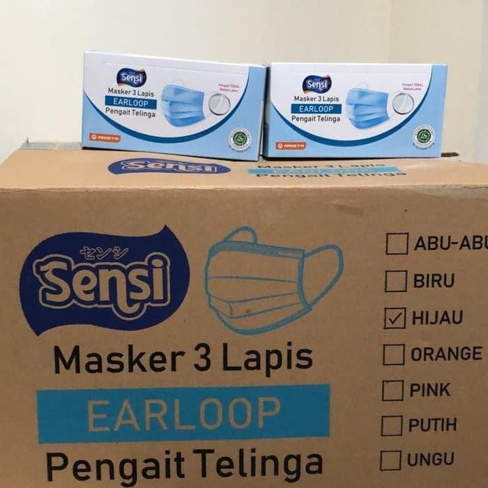 Masker Sensi 3ply Surgical Mask Masker Medis Anti Virus Bakteri EARLOOP Box isi 40pc