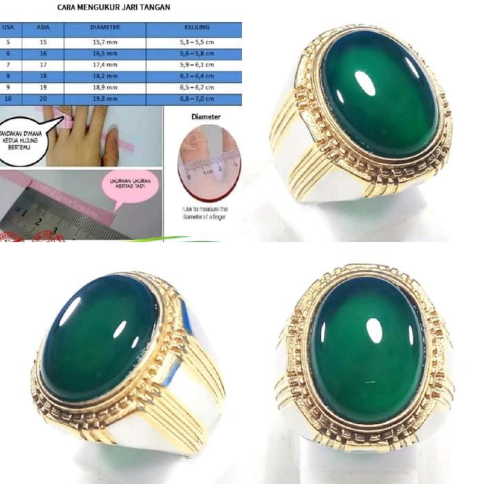 Cincin Batu Akik Asli Natural Garut Ohen Ijo Botol Kristal Ring Titanium Combinasi