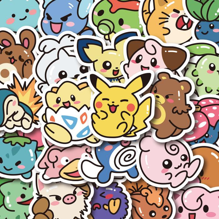 Stiker Pokemon 100pcs – Pikachu, Koduck, Charmander, Bulbasaur, Dragonite, Mewtwo, Stiker Imut Anime