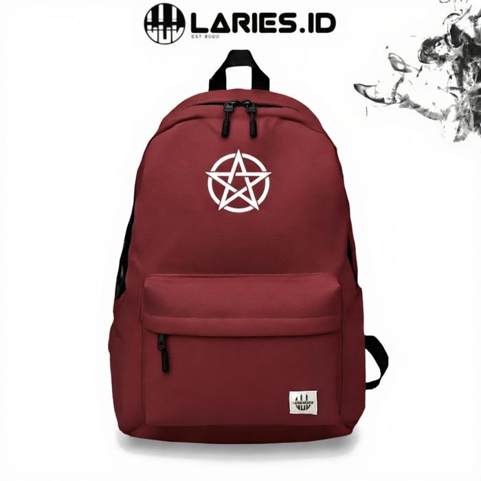 LARIES Tas Ransel Bintang 666 Merah Maroon Warna Kantong Sekolah Nongkrong Pria Wanita Unisek Backpa