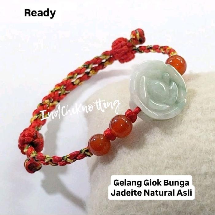 Gelang Giok Mawar 100% Jadeite Natural Asli Tali Merah-Pancawarna GB06