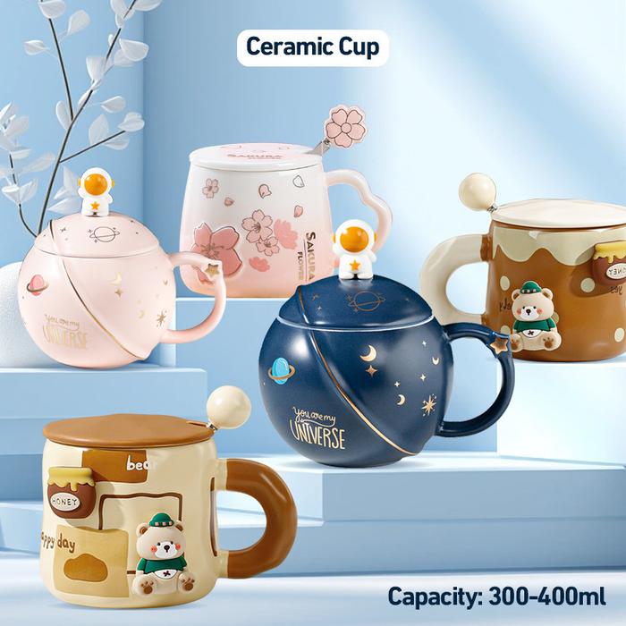 400ml Gelas Kopi Keramik Sendok / Mug Souvenir Hampers Premium Gift Ultah