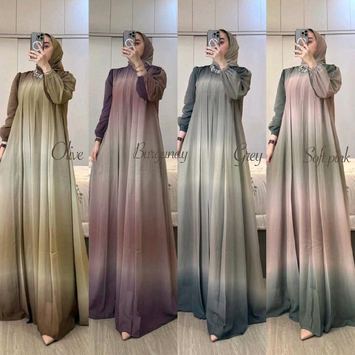 Gamis set hijab gradasi- dress set hijab gradasi- gamis gradasi free hijab