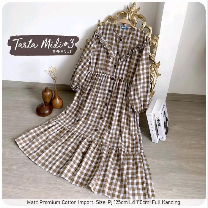 Midi Dress Ruffle Motif Kotak-kotak | Tarta Midi Gingham Hayya | Midi Dress Casual Muslim Wanita