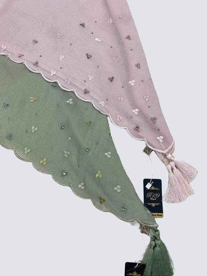 Hijab Segi Empat Bordir Paris R139 Erlina Reva Model Aliyah-  Bahan Katun Lembut - Muslim Nyaman Mew