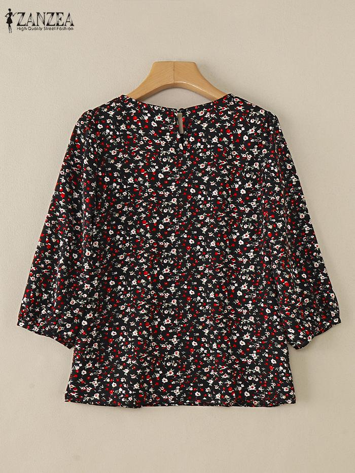 Elegant Women Floral Printed Blouse ZANZEA Summer Autumn Fashion Shirt 3/4 Sleeve Work Tops Casual O