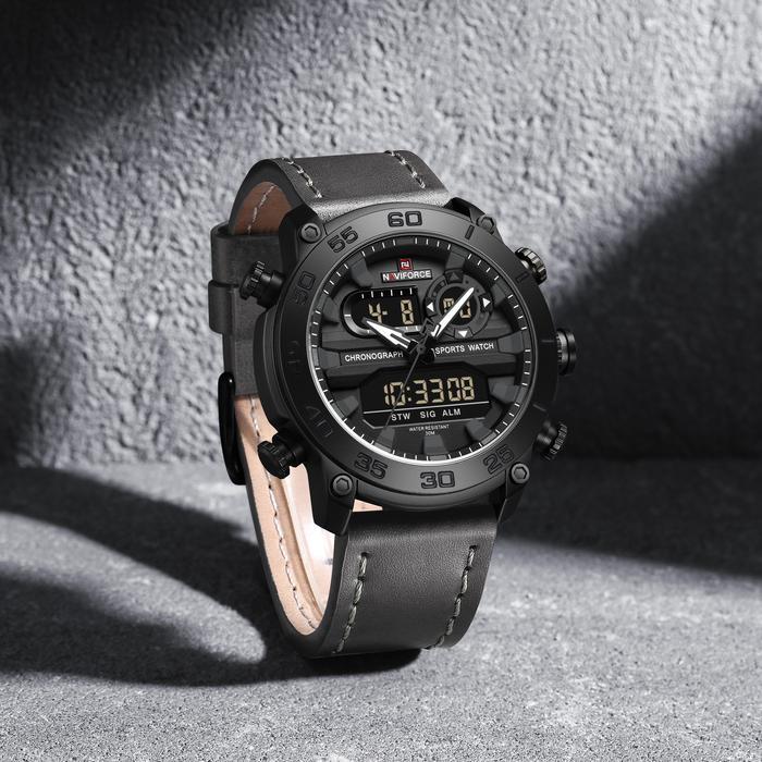 Jam Tangan Pria Digital Navi Force Original Tahan Air NF 9144 B/W/B