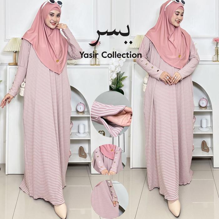 Abaya knit motif salur set hijab bergo + inner model inara dress by Yasir.coleection