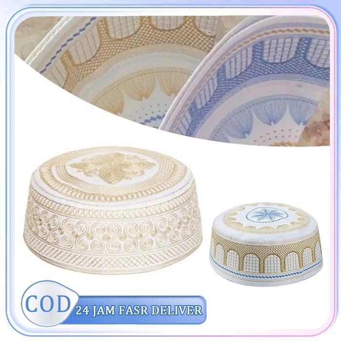 TERBARU Peci Muslim Bordir Etnis Topi Pria untuk Shalat Model Bulat Datar