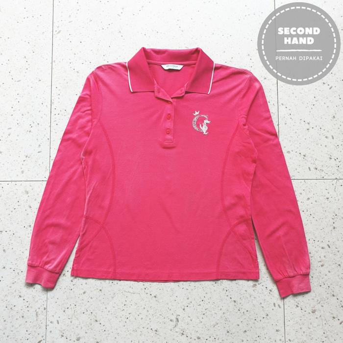 Baju Kaos Polo Long Sleeve Wanita Anak Crocodile / Size L - LD 48 cm / Second Hand