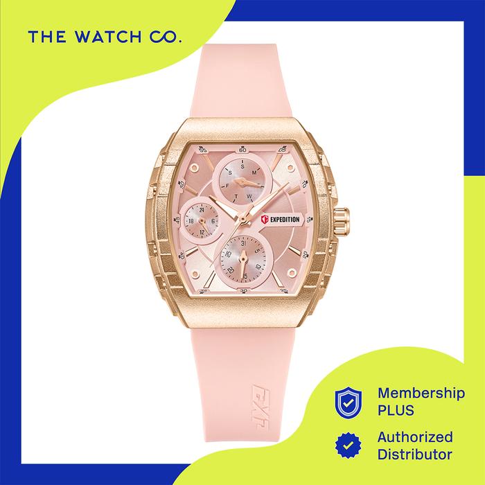 Jam Tangan Expedition Multifunction Ladies Pink Alumunium Rose Gold Alumunium Pink Rubber - 33mm x 3