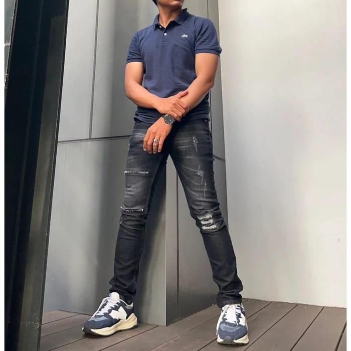 Celana Jeans Panjang Sobek Pria Black Reizan All Models Original Distro Slimfit Local Branded