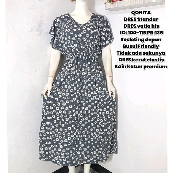 daster Qonita model remaja kerut bagiaan dada membuat kesaan elegant cocok untuk anak remajaa