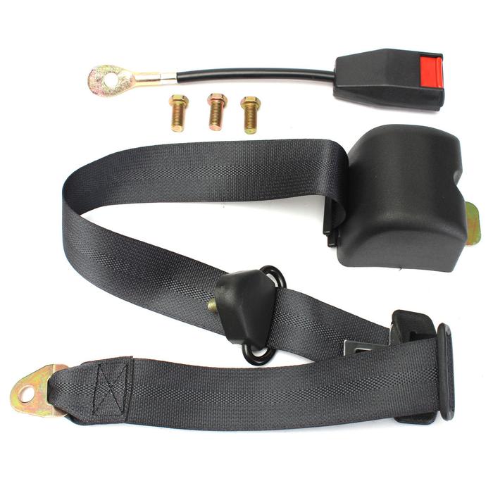 New black universal 3 point retractable auto lock seat overlap