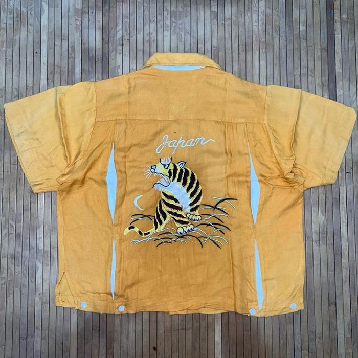 VINTAGE HIT THE RICHES 300 BOWLING EMBROIDERY TIGER RAYON SHORT SLEEVE OPEN COLLAR SHIRT apc Rrl sug