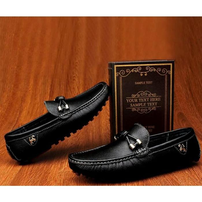 Sepatu Kulit Pria Keren Casual Hitam Sapi Asli 100% Kantor Playboy Terbaru Kerja Pantofel Formal Cow