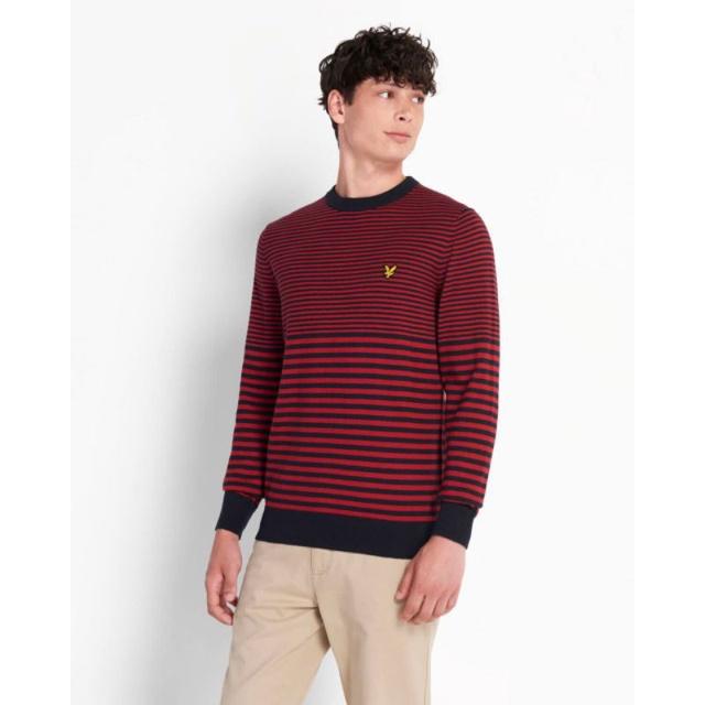 PROMO GUYS Lyle Scott Multi Stripe Knitted Jumper Red / Navy Original PREMIUM