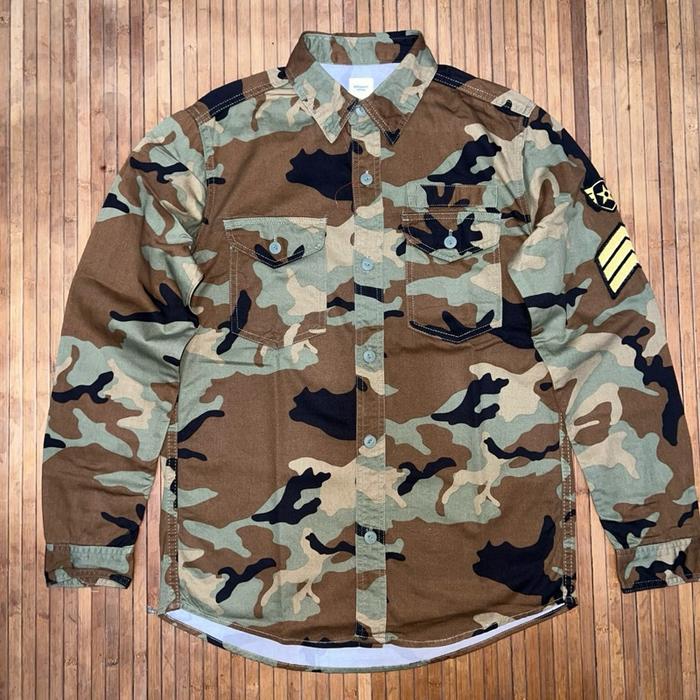 BROWNY VINTAGE ARMY CAMOUFLAGE WITH PATCHES LONG SLEEVE SHIRT OG 107 M65 AVIREX