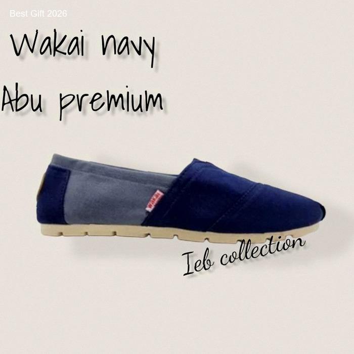 sepatu Wakai sepatu slip on pria dan wanita Navy abu size 36-45 Sepatu Canvas Sol Karet Asli | best 